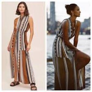 Maeve Anthropologie Striped Boho Maxi Dress Sleeveless Drawstring Waist Size 6